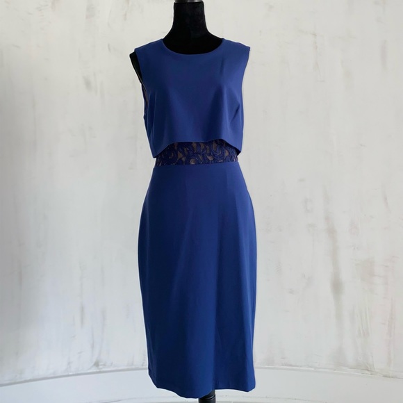BCBG Max Azria blue Cutout Midi Dress with lace accent. Size 12 - Picture 1 of 4